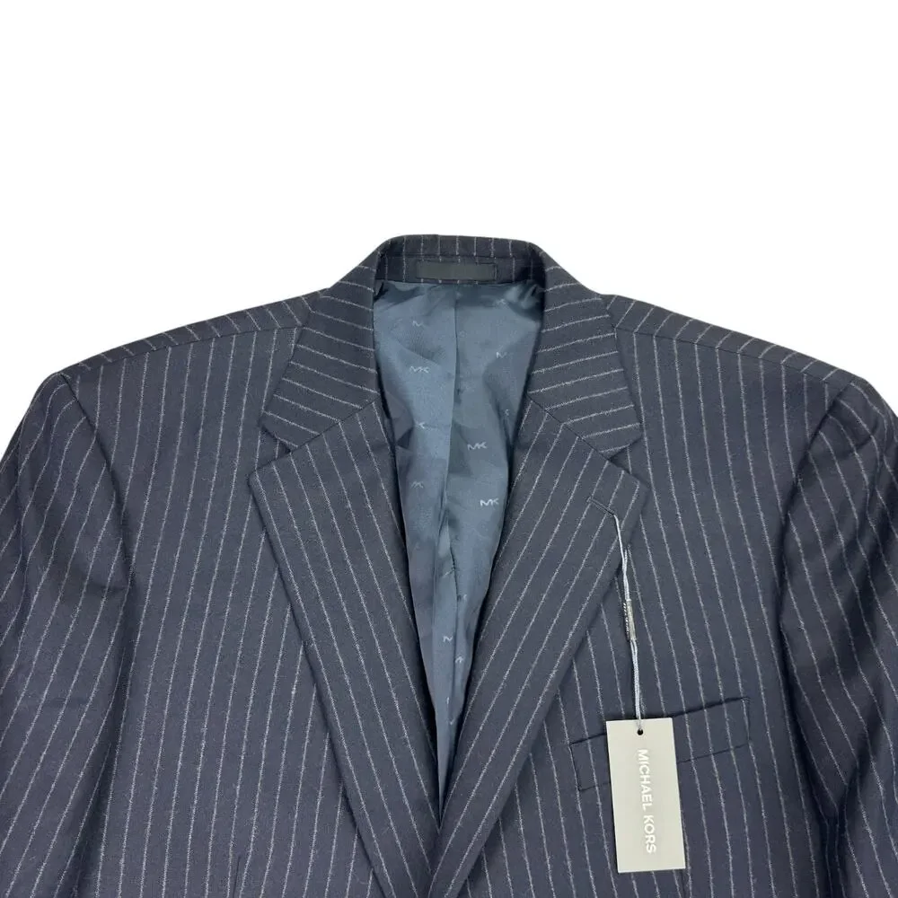 Michael Kors Mens Pinstripe Classic Fit Stretch Wool Suit Jacket Navy Blue 46R